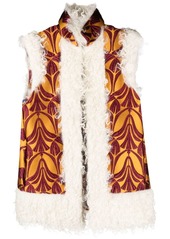 La Doublej patterned-brocade shearling-trim vest