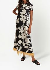 La Doublej Swing feather-trim silk maxi dress