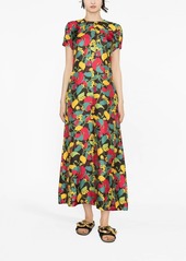 La Doublej Swing floral-print silk midi dress
