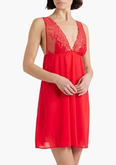 La Perla - Lace-paneled stretch-silk chemise - Red - M