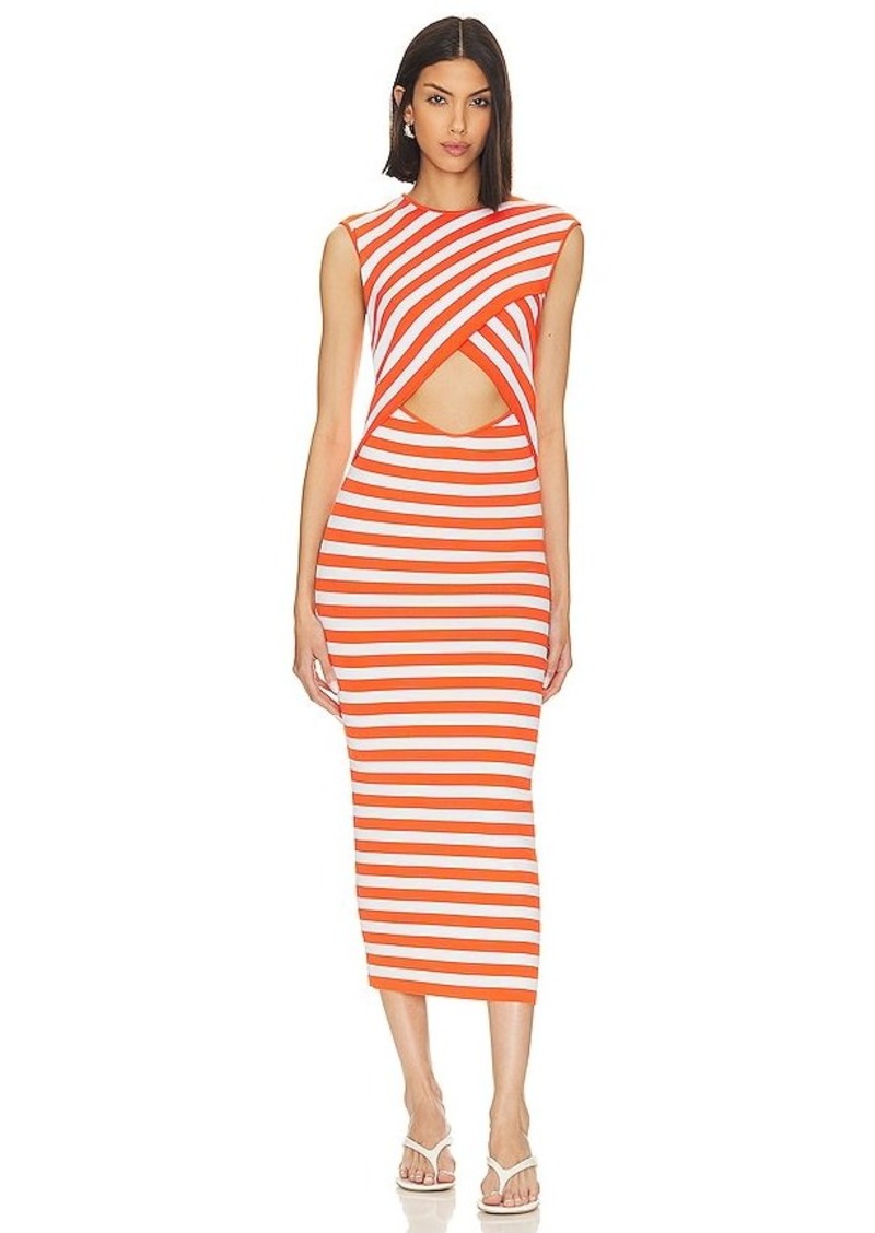 L'Academie Tina Striped Midi Dress