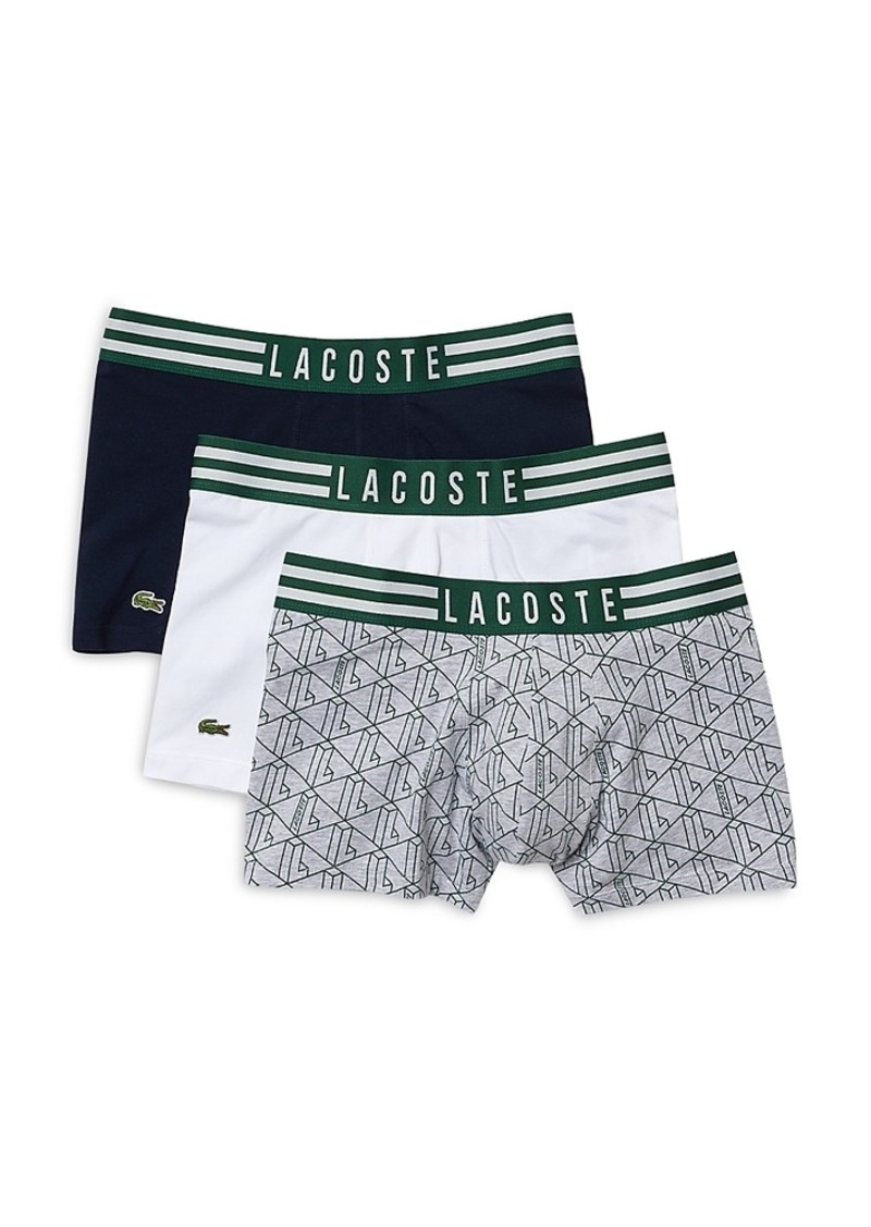 Lacoste Cotton Stretch Striped Logo Waistband Trunks, Pack of 3
