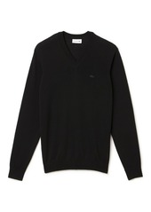 Lacoste Men's 100% Lambswool V Neck Sweater with Tonal Croc