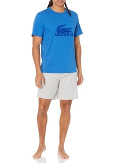 Lacoste Men's 2-Piece Pajama Set with Relaxed Fit T-Shirt and Sleep Shorts Fiji/Kingdom-Silver Chine