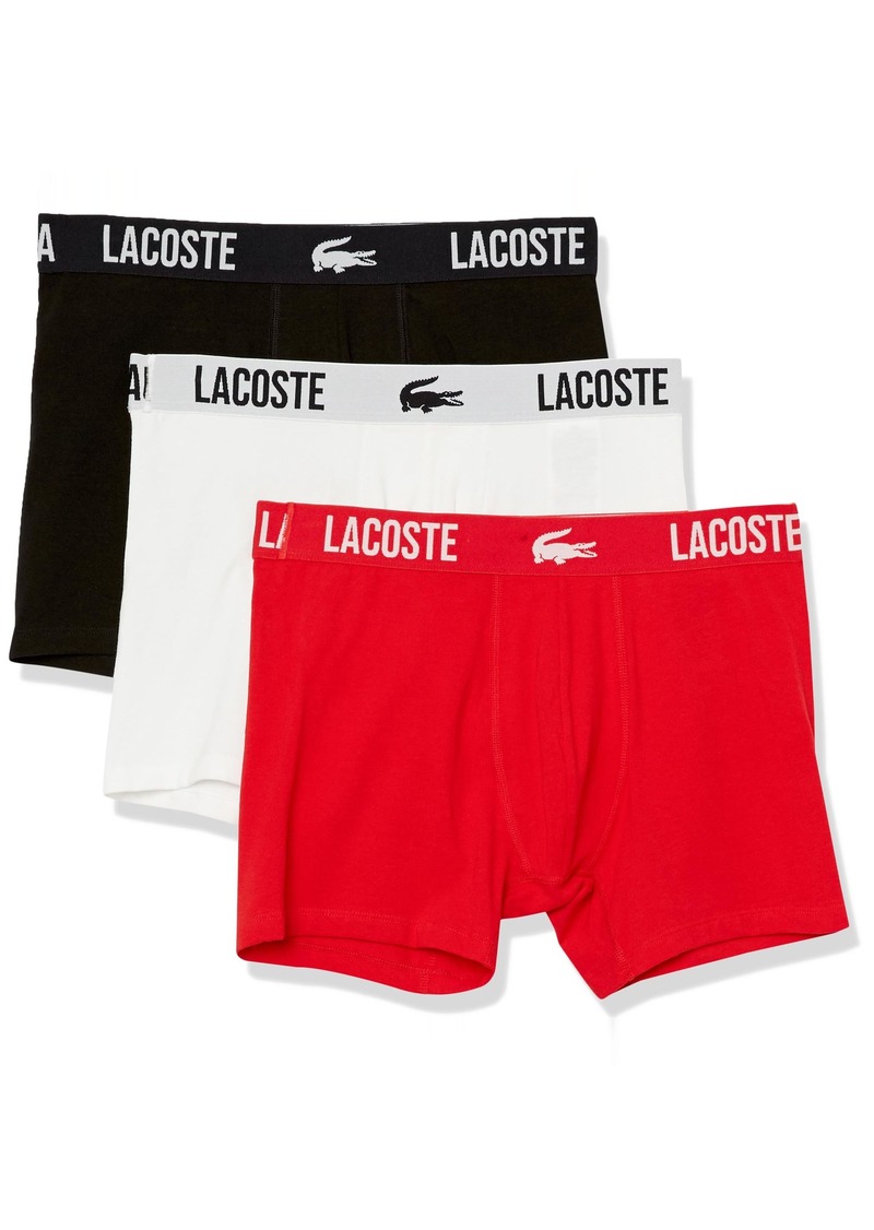 Lacoste Men's 3-Pack Cotton Stretch Boxer Brief Black/RED-White
