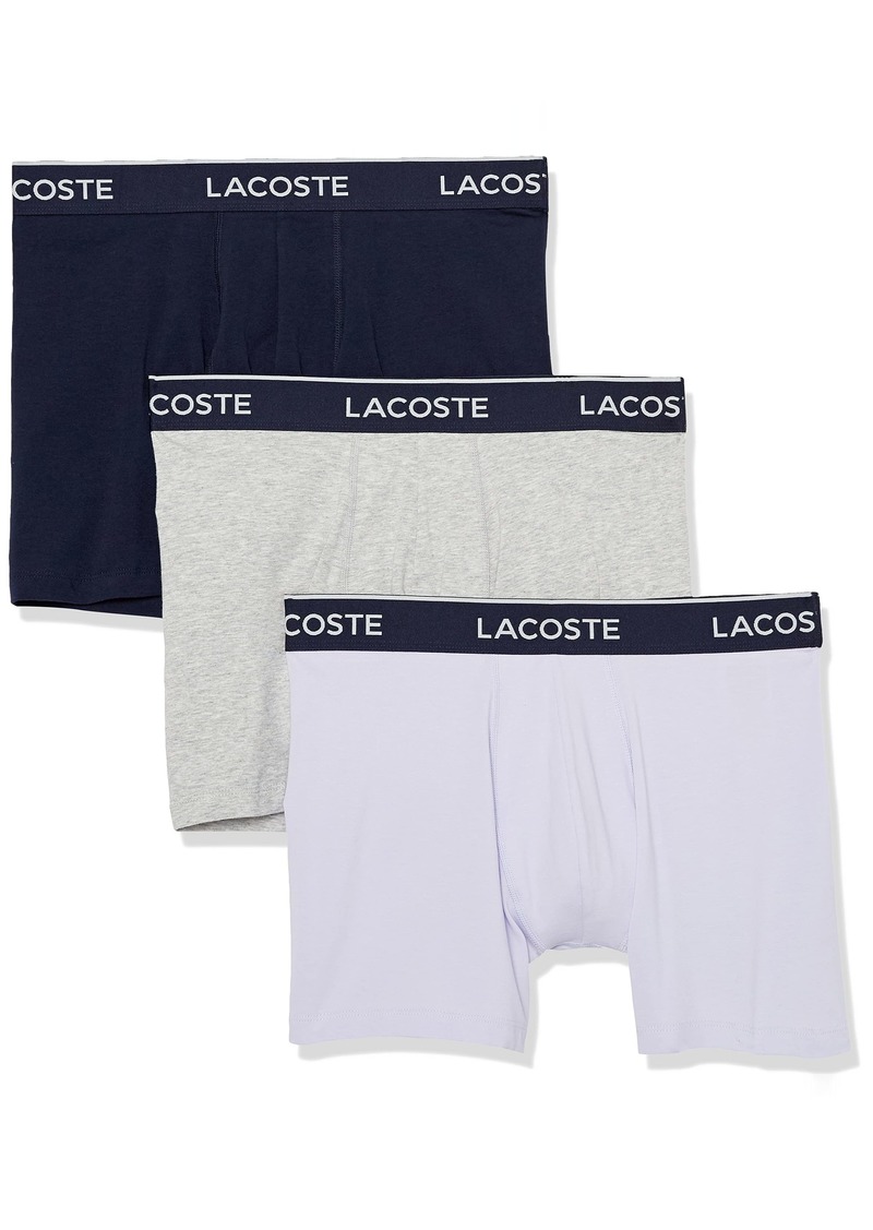 Lacoste Men's Casual Classic 3 Pack Cotton Stretch Boxer Briefs Parma/Navy Blue-Silver CH