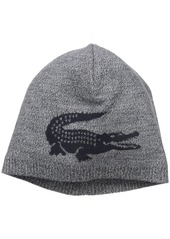 Lacoste Mens Big Crocodile Jacquard Reversible Wool Beanie Winter Hat