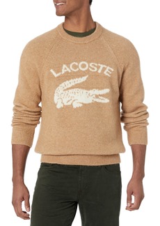 Lacoste Men's Branded Contrast Crocodile Blend Alpaca Sweater VIENNOIS Chine/Farine