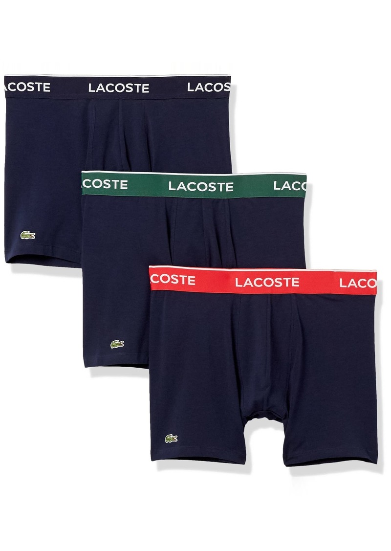 Lacoste Men's Casual Classic 3 Pack Cotton Stretch Colorful Waistband Boxer Briefs Navy Blue/Green-RED-Navy Blue XXL