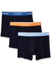 Lacoste Men's Casual Classic 3 Pack Cotton Stretch Colorful Waistband Boxer Briefs Navy Blue/Overview-Mandarin Tree Orange-Vaporous XS