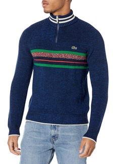 Lacoste Men's Classic Fit Quarter Zip Color Blocked Sweater Navy Blue/Hilo-Multico