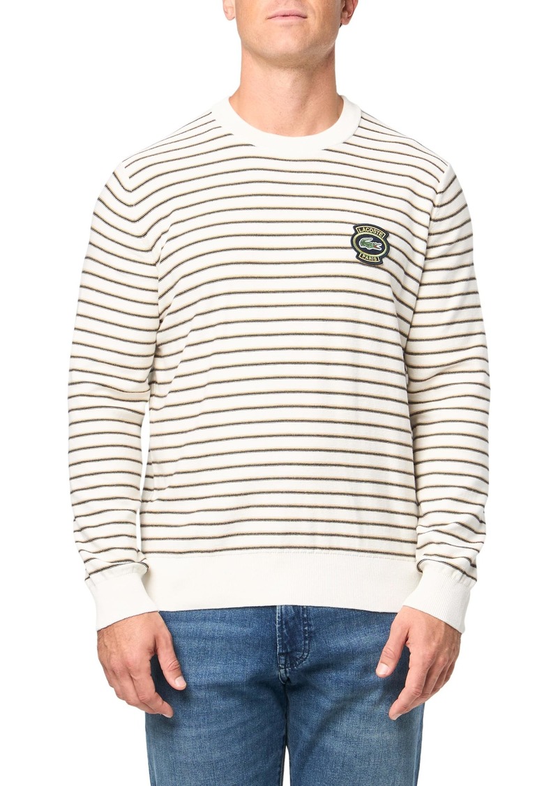 Lacoste Men's Long Sleeve Classic Fit Stripe Sweater Flour/Croissant-Black-Sin L