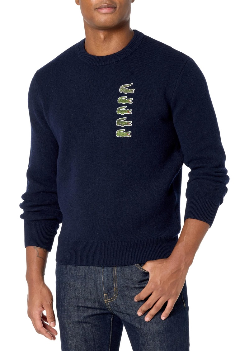 Lacoste Men's Long Sleeve Crew Neck Stacked Timeline Croc Sweater ABIMES