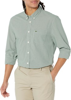 Lacoste Men's Long Sleeve Regular Fit Gingham Button Down Shirt Blanc/VERT