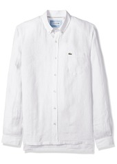 Lacoste Men's Long Sleeve Solid Linen Button Down Collar Reg Fit Woven Shirt  M