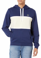 Lacoste Men's Long Sleeve Thick Stripe Colorblock Hooded Popover Sweatshirt SCILLE/Naturel Clair S