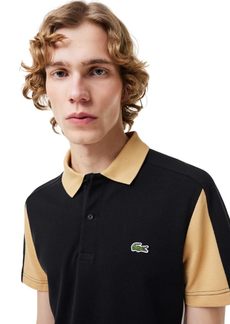 Lacoste Men's Regular FIT Short Sleeve Color BLOKCED Polo Shirt Black/Croissant-Flour