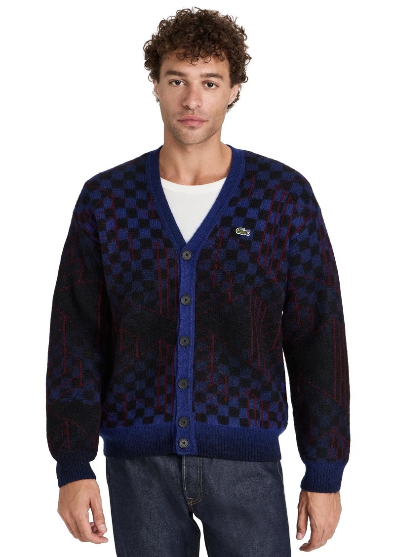 Lacoste Men's Relaxed Fit Long Sleeve Button Down Cardigan Sweater Cobalt/Black-ZIN