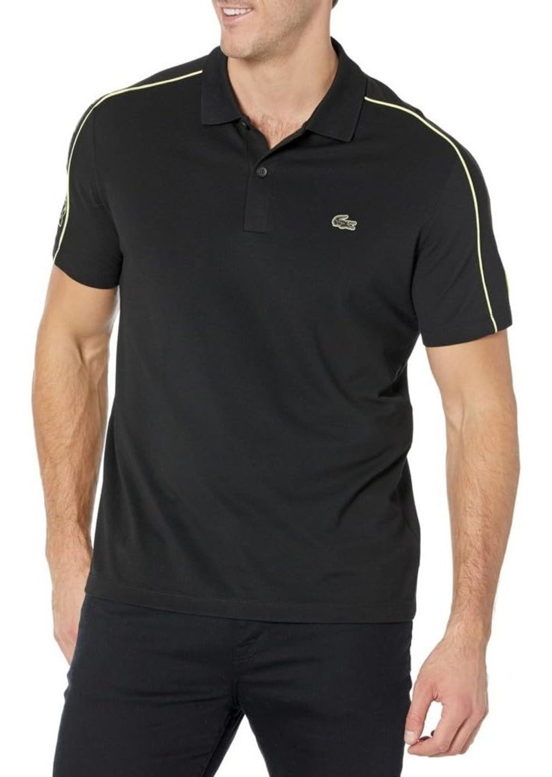 Lacoste Men's Short Sleeve Piping Polo Shirt Noir/LIMEIRA