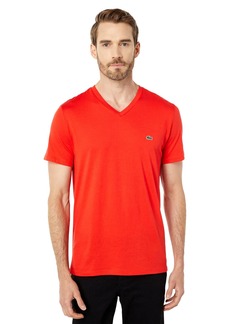 Lacoste Men's Short Sleeve V-Neck Pima Cotton Jersey T-Shirt Regal RED XXL