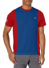 Lacoste Men's Sport Short Sleeve Colorblock Ultra Dry Pique T-Shirt Prussian Blue/Ladybug RED-White 3XL