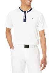 Lacoste Men's Sport Short Sleeve Graphic Placket Technical Golf Polo White/Navy Blue-White XL