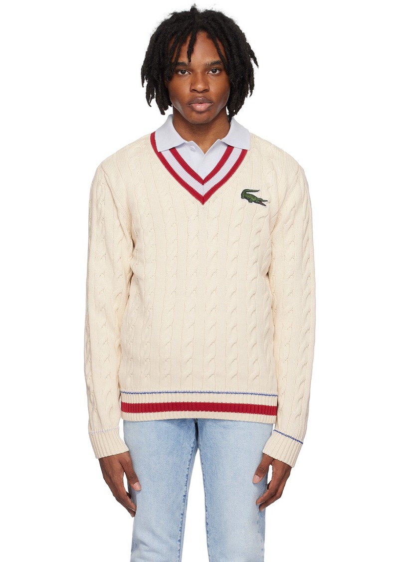 Lacoste Off-White V-Neck Sweater