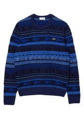 Lacoste Pattern Stripe Wool Blend Sweater