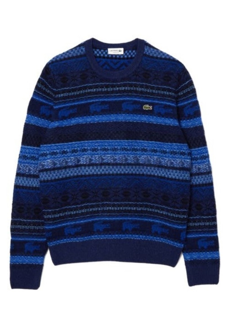 Lacoste Pattern Stripe Wool Blend Sweater