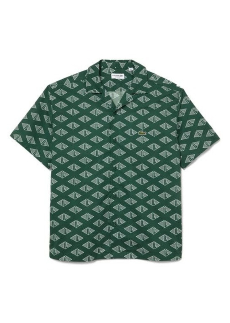 Lacoste Relaxed Fit Logo Print Short Sleeve Button-Up Camp Shirt