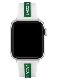 Lacoste Striping Silicone 20mm Apple Watch® Watchband in White at Nordstrom