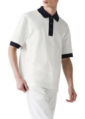 Lacoste Tipped Loose Fit Pique Polo in Flour/Abysm at Nordstrom