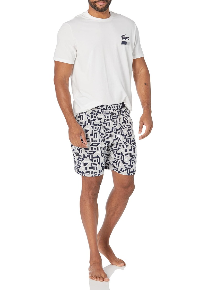 Lacoste Underwear Men's All Over Print Graphic Lacoste Pajama Set Blanc/Marine-Argent Chine