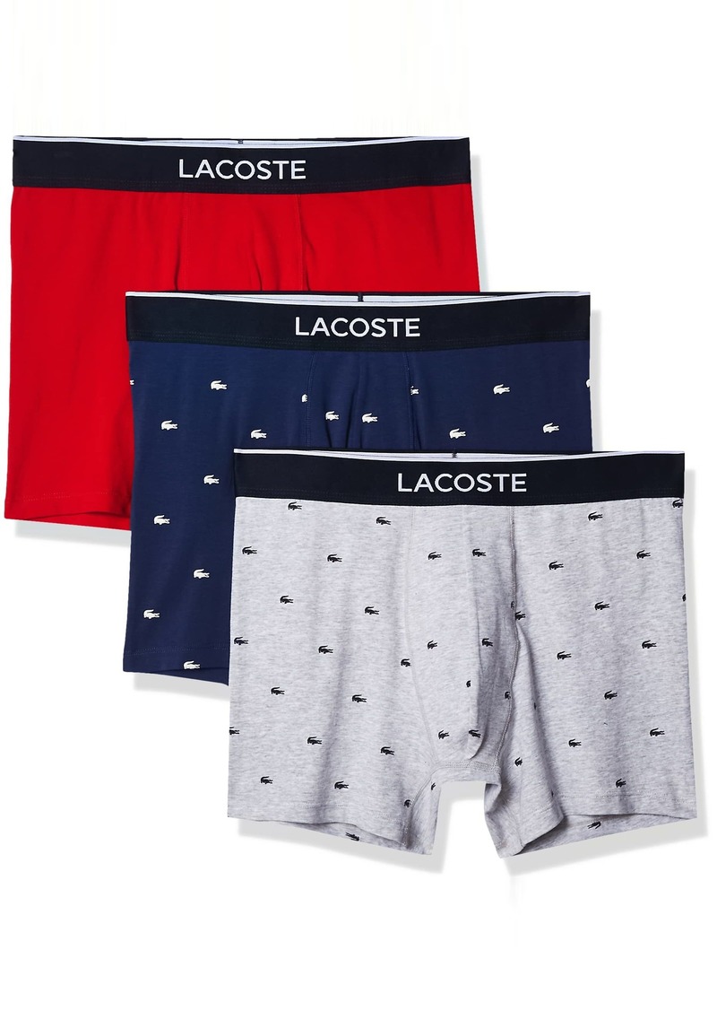 Lacoste Underwear Men's Casual All Over Croc 3 Pack Cotton Stretch Boxer Briefs Methylene/Silver Chine-RE XXL