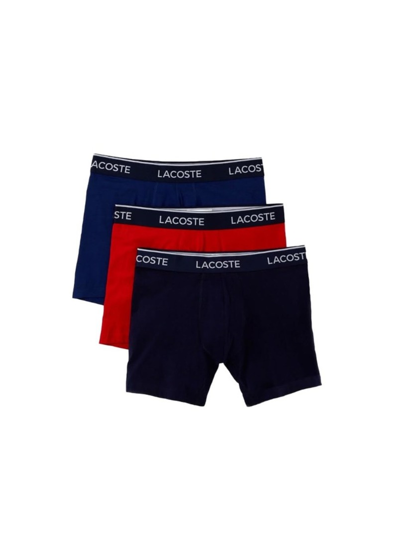 Lacoste Underwear Men's Essential 3 Pack Underwear Boxer W/AOP Waistband Navy Blue/RED-Methylene L