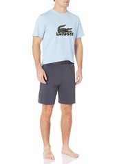 Lacoste Underwear Men's Pajama Set with Short Sleeve Graphic Tee Panorama/Baobab-Graphite
