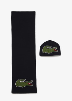 Lacoste Unisex Embroidered Croc Hat and Scarf Set ABIMES