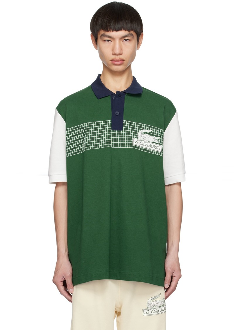 Lacoste White & Green Loose-Fit Polo