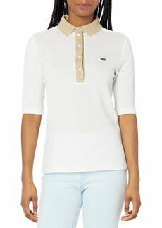 Lacoste Women's 3/4 Sleeve Contrast Placket Slim Fit Polo Shirt