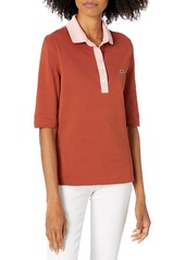Lacoste Women's 3/ Sleeve Contrast Placket Slim Fit Polo Shirt BRIQUETTE/Bagatelle Pink