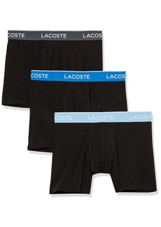 Lacoste Underwear Men's Casual Classic 3 Pack Cotton Stretch Colorful Waistband Boxer Briefs Noir/Marina-Panorama-Graphite XL