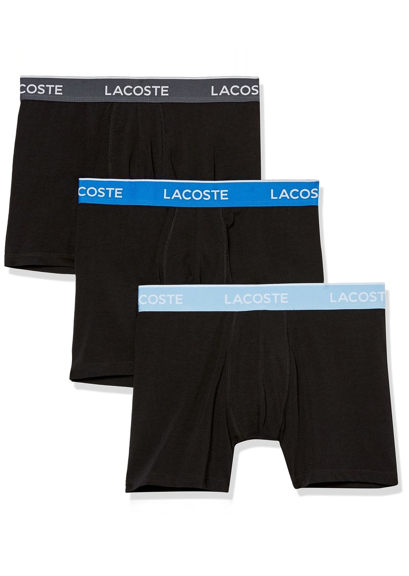 Lacoste Underwear Men's Casual Classic 3 Pack Cotton Stretch Colorful Waistband Boxer Briefs Noir/Marina-Panorama-Graphite S