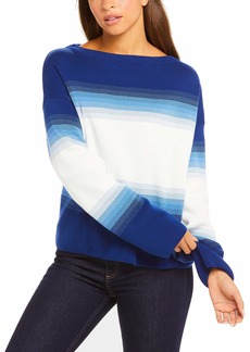 Lacoste Women's Long Sleeve Ombre Boatneck Sweater Methylene/TURQUIN Blueflour L