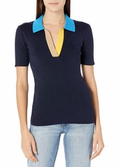 Lacoste Women's Short Sleeve Colorblock Collar Buttonless Polo Shirt Navy Blue/Ibiza-Wasp-Vien