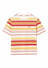 Lacoste Women's Short Sleeve Crewneck Multicolor Striped T-Shirt Flour/Corrida-Nidus-Daba