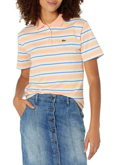 Lacoste Women's Short Sleeve Horizontal Stripe Jersey Polo Shirt Ledge/LATA-Flour-TURQUIN Blue