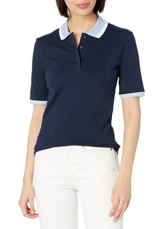 Lacoste Women's Short Sleeve Semi-Fancy Slim Fit Polo Navy Blue/Flour-Creek