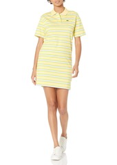 Lacoste Women's Short Sleeve Striped Polo Dress ZABAGLIONE/Pineapple-Chambray-Flour