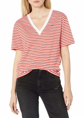 Lacoste Women's Short Sleeve Striped V-Neck T-Shirt
