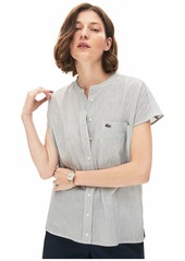 Lacoste Women's Sleeveless Mandarin Collar Striped Button Down Shirt